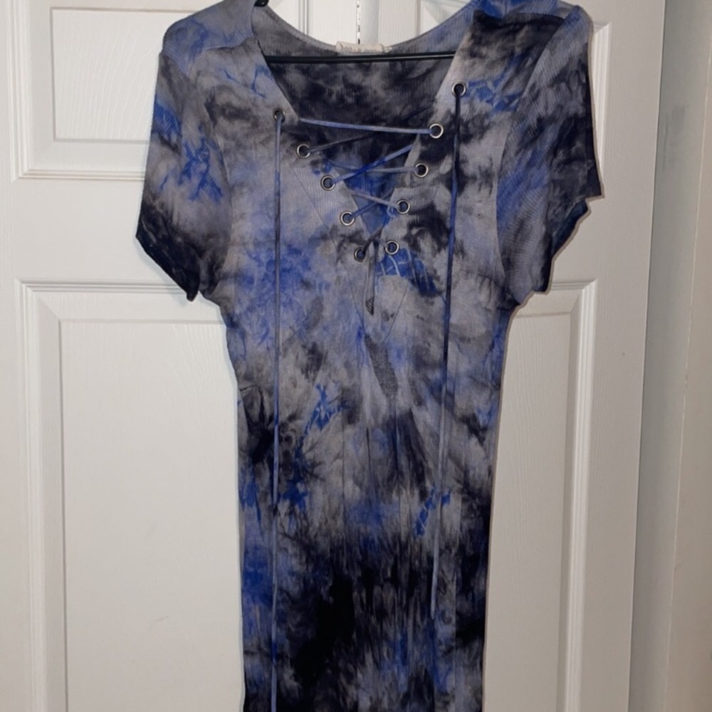 Doo B Doo B - Blue Tie Dye Laced Mini Dress - Size L